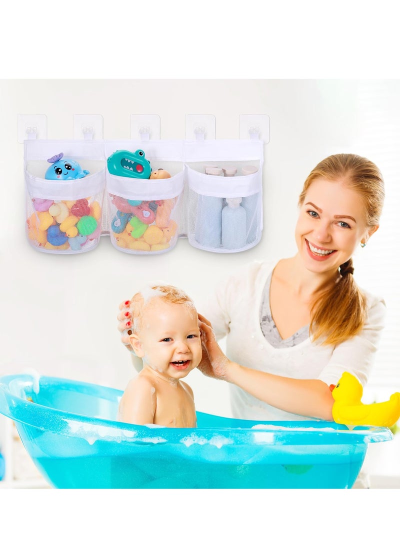 Bebiland - Large Bath Toy Storage Organizer, 60cm Mesh Baby Bath Toy Storage with 3 Compartment Large Openings, Quick Drying Bath Toy Net Bath Toy Tidy with 5 Strong Suction Hooks - Image 1