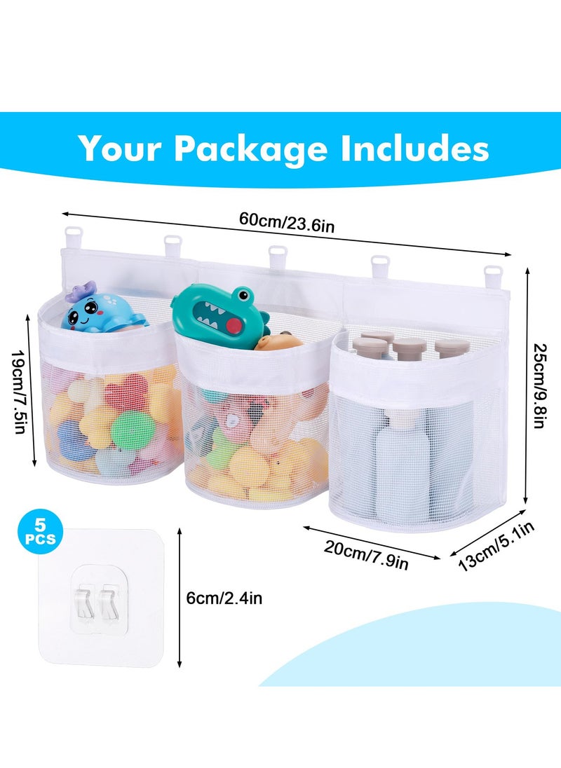Bebiland - Large Bath Toy Storage Organizer, 60cm Mesh Baby Bath Toy Storage with 3 Compartment Large Openings, Quick Drying Bath Toy Net Bath Toy Tidy with 5 Strong Suction Hooks - Image 1