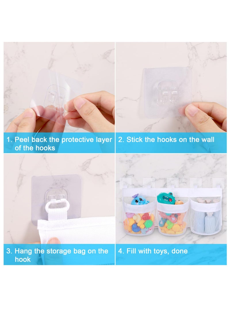 Bebiland - Large Bath Toy Storage Organizer, 60cm Mesh Baby Bath Toy Storage with 3 Compartment Large Openings, Quick Drying Bath Toy Net Bath Toy Tidy with 5 Strong Suction Hooks - Image 1