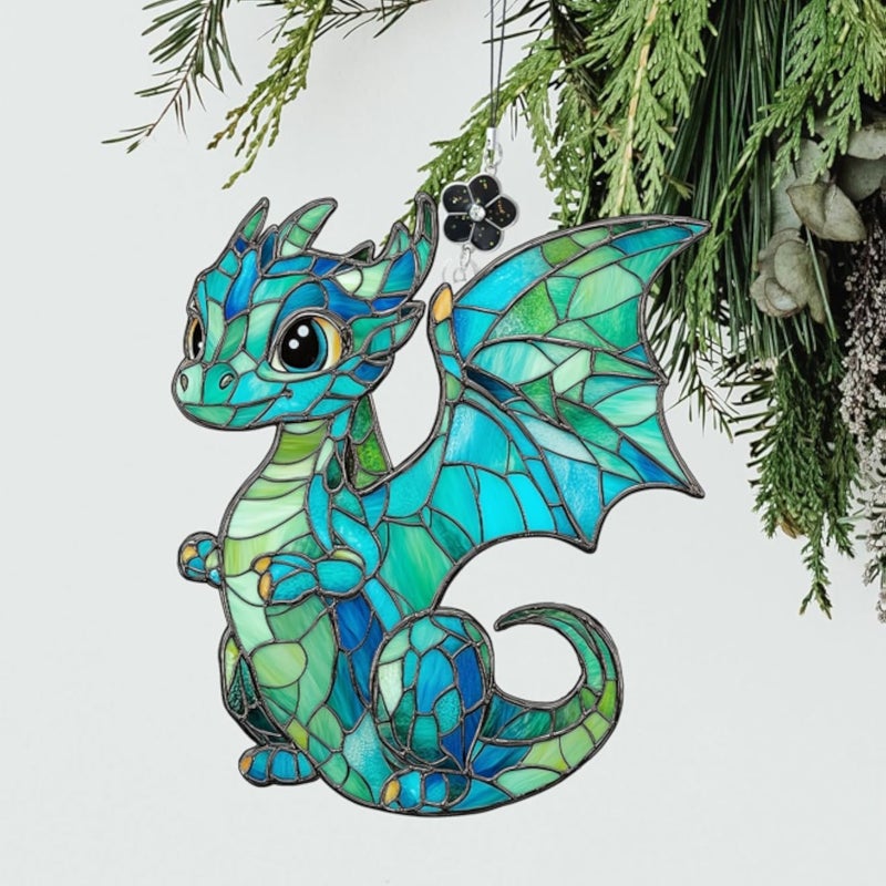 زينة على شكل تنين صغير من الزجاج الملون، زينة على شكل نافذة من الأكريليك، ديكور خيالي على شكل تنين أزرق لطيف لشجرة الكريسماس، غرفة الأطفال أو المنزل، هدية لأعياد ميلاد النساء والأمهات