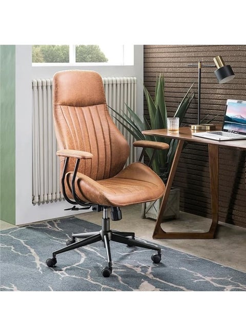 SuedeSupport Ergonomic Desk Chair – Adjustable Swivel Seat with Lumbar Comfort, Brown Suede Fabric