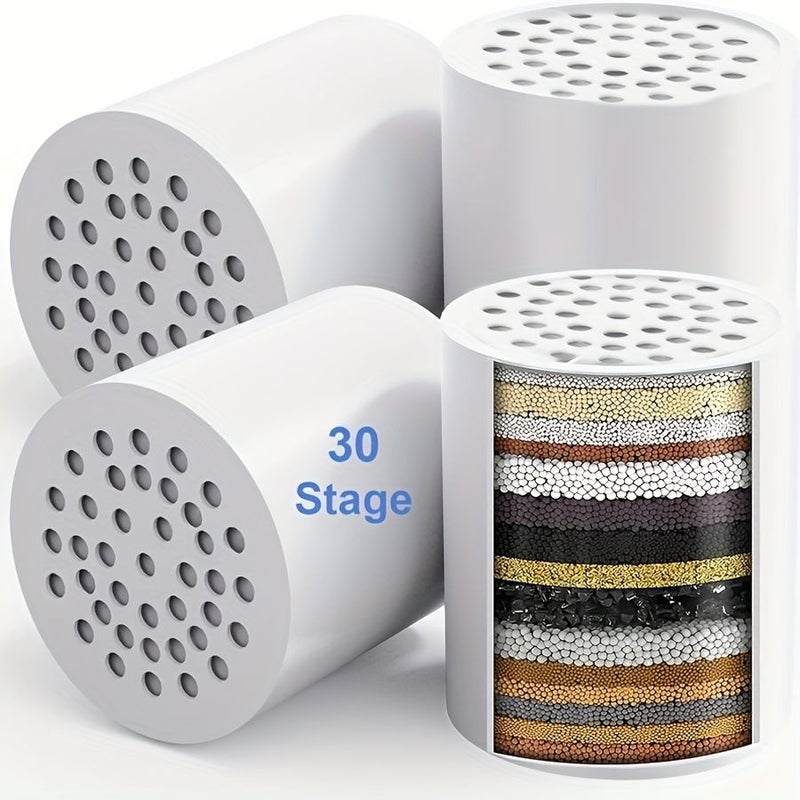 حزمة من 4 كرتونات تصفية بديلة عالمية لمراحل تنقية الدش (30 مرحلة) تعمل على إزالة الكلور والمعادن الثقيلة والحديد والرواسب الأخرى، منقي مياه عالي الإنتاجية لتليين المياه العسرة. - Image 1