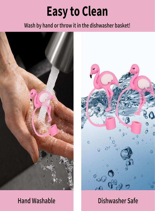 وولاين مجموعة أغطية شفاطات فلامنجو من والين، 4 قطع، لون وردي، مصنوعة من السيليكون القابل لإعادة الاستخدام، مقاس 10 مم/0.4 بوصة، لحماية أطراف الشفاطات، مثالية لحفلات الشاطئ الاستوائية الصيفية بطابع هاواي. - Image 4