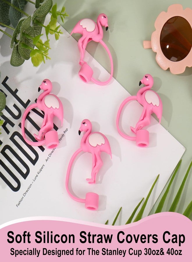 وولاين مجموعة أغطية شفاطات فلامنجو من والين، 4 قطع، لون وردي، مصنوعة من السيليكون القابل لإعادة الاستخدام، مقاس 10 مم/0.4 بوصة، لحماية أطراف الشفاطات، مثالية لحفلات الشاطئ الاستوائية الصيفية بطابع هاواي. - Image 3