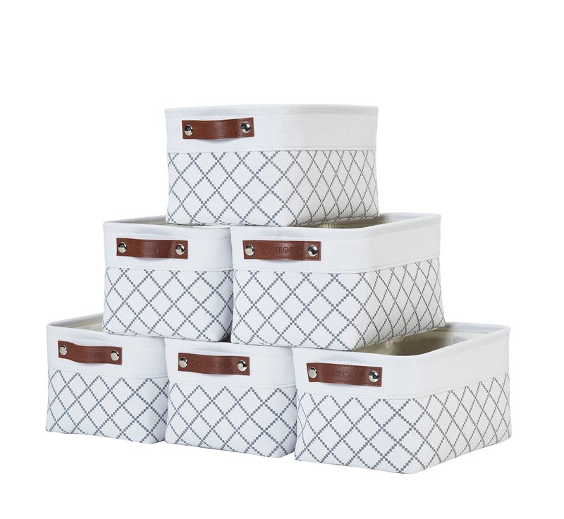 DECOMOMO Small Storage Basket, Closet Storage Bins, Baskets for Organizing Shelves (White Check, Small - 6 Pack) - Image 1