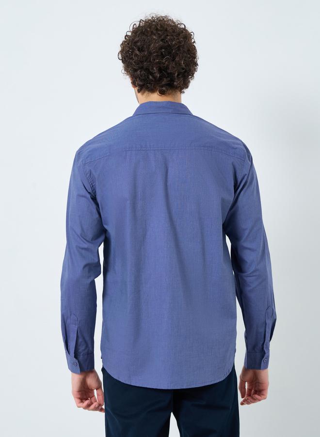 Styli Plain Blue Regular Fit Spread Collar Shirt - Image 4