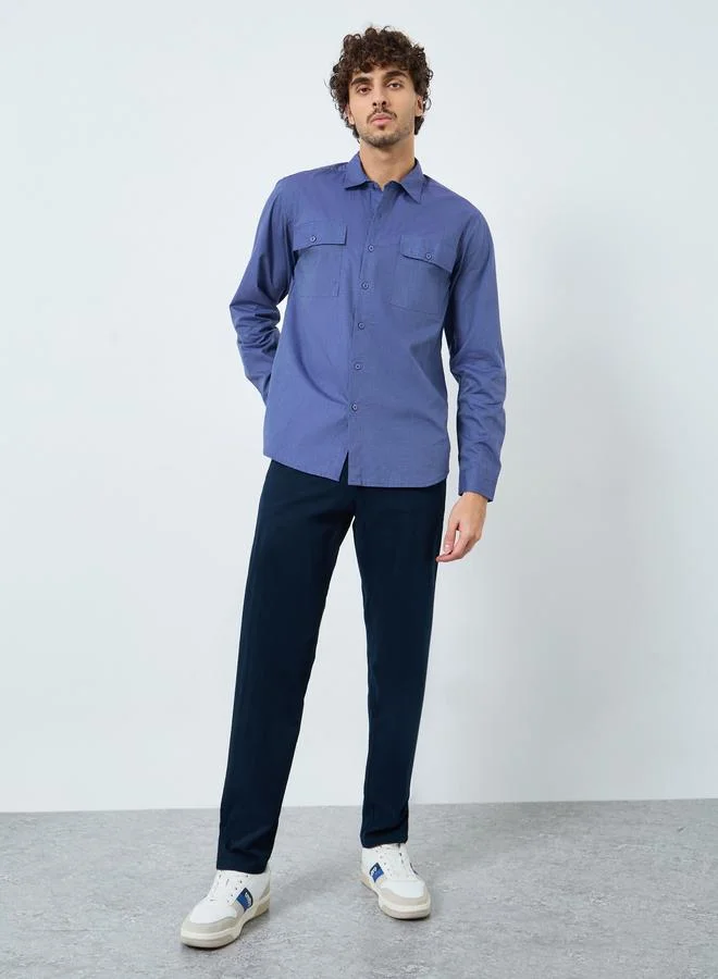 Styli Plain Blue Regular Fit Spread Collar Shirt
