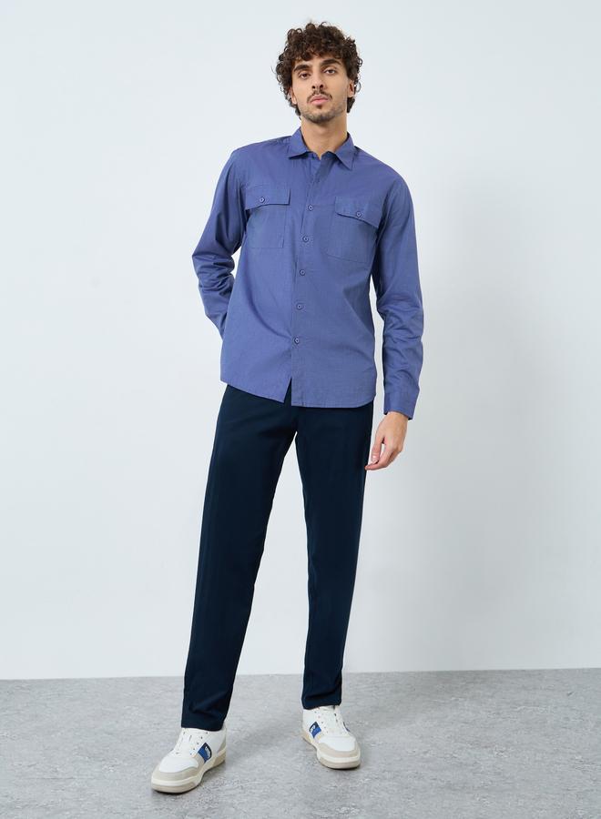Styli Plain Blue Regular Fit Spread Collar Shirt - Image 2