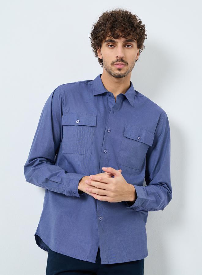 Styli Plain Blue Regular Fit Spread Collar Shirt - Image 1