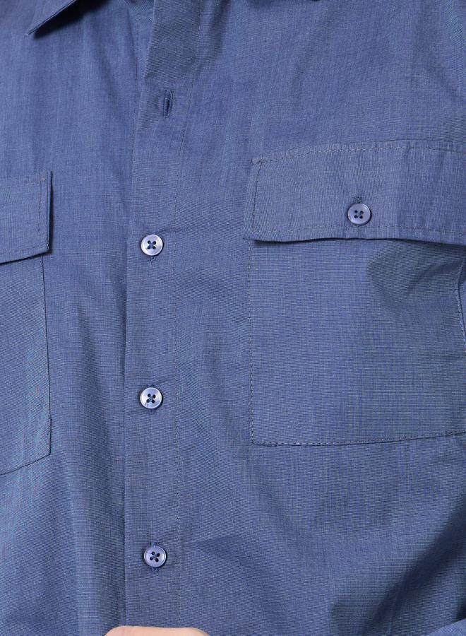 Styli Plain Blue Regular Fit Spread Collar Shirt - Image 3