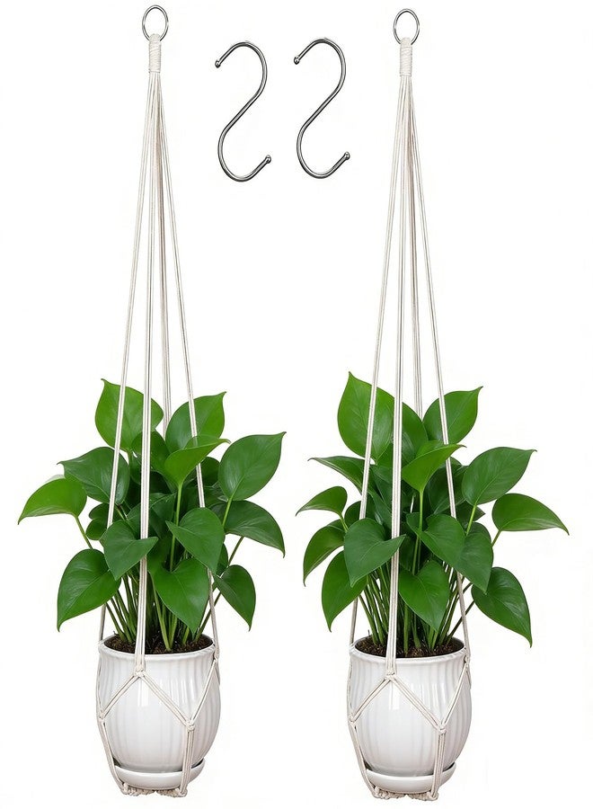 YIBOT Macrame Plant Hanger,Sturdy and Durable Plant Hanger Indoor,Well Made Plant Hanger with Wood Beads Decorative,2 Pack 35 Inch Hanging Plant Holder Boho Home Decor (Cotton, Ivory2) - Image 1
