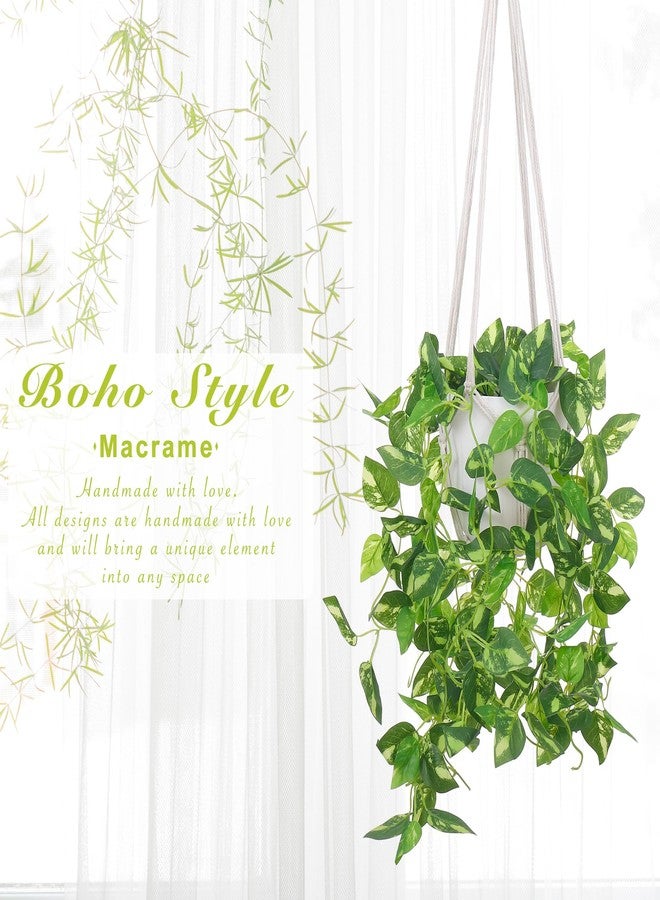 YIBOT Macrame Plant Hanger,Sturdy and Durable Plant Hanger Indoor,Well Made Plant Hanger with Wood Beads Decorative,2 Pack 35 Inch Hanging Plant Holder Boho Home Decor (Cotton, Ivory2) - Image 2