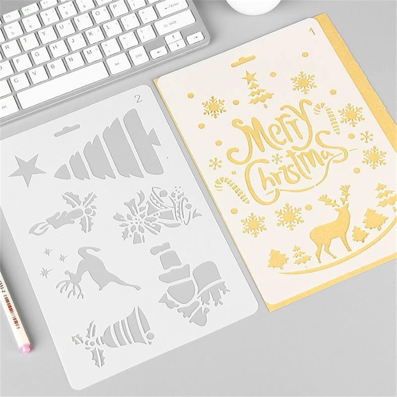 comfrt 12 Pcs Christmas Stencils Template, Reusable Plastic Craft for Art Drawing Painting Spraying Window Glass Door Car Wood Journaling Scrapbook Holiday Xmas Snowflake DIY Decoration - Image 4