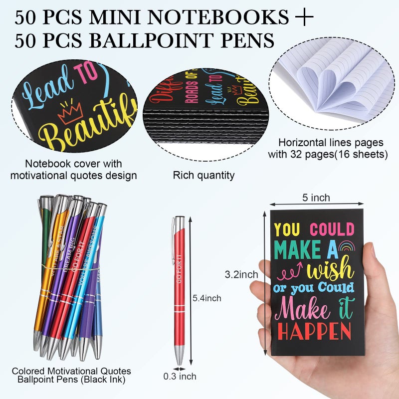 Sabary 100 Pcs Inspirational Notepads Ballpoint Pens Sets Mini Motivational Pocket Notebooks Journals Bulk Christmas Teacher Appreciation Gifts for Office Supplies(Inspirational) - Image 2