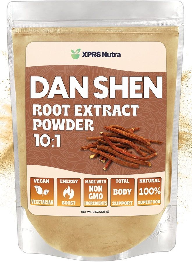 XPRS Nutra Dan Shen Root Extract Powder 10:1- Premium Dan Shen (Red Sage) Concentrated Powder - Vegan Friendly Danshen (8 oz) - Image 1