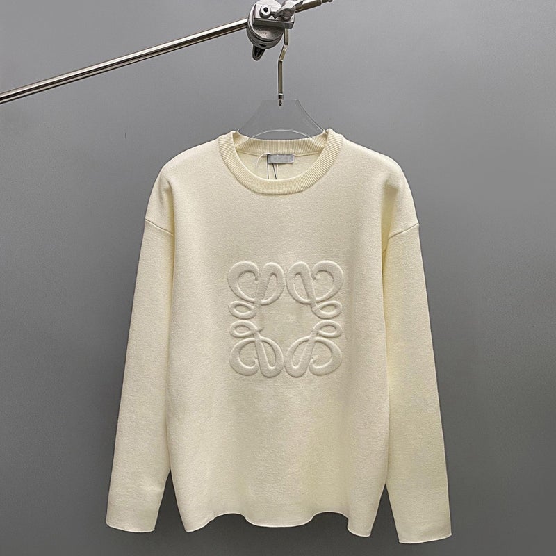 LOE Home High Version 23Autumn/Winter New Sculpture Round Neck Pullover Wool Knitted Top Luxury Mens Womens Same Style Top Off-white