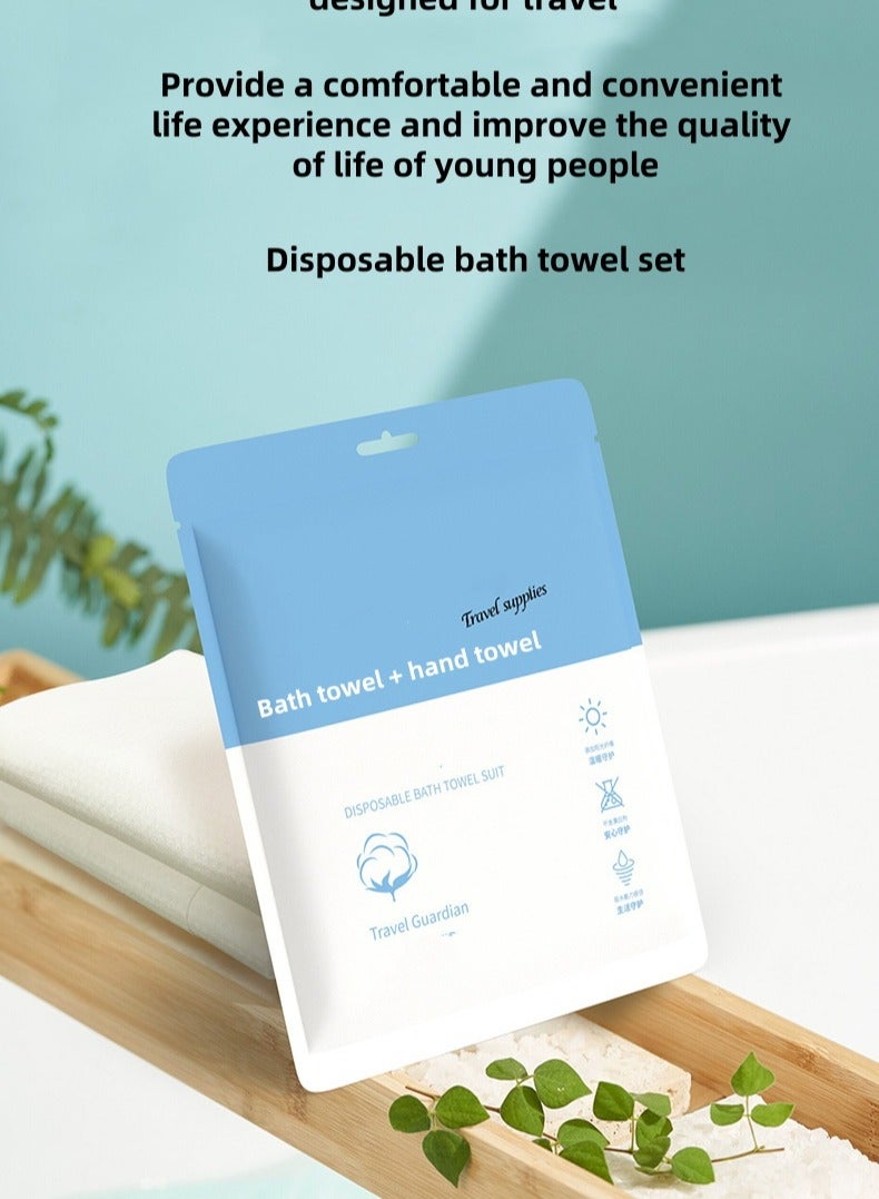 Disposable bath towel (140*70) + towel (60*30) set travel essentials pure cotton thickened compressed towel bath towel suitable for travel, hotels, beauty salons (10 packs) - Image 1