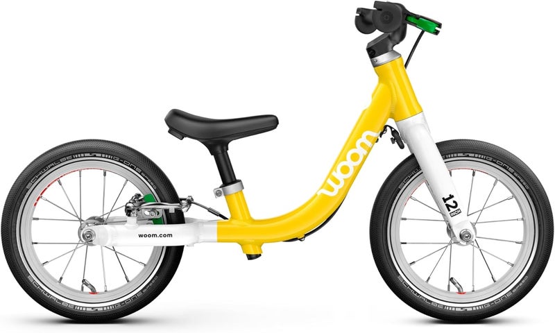 Woom دراجة توازن ووم GO 1 للأطفال - عجلات 12 بوصة - فرامل يد - إطار ألمنيوم خفيف الوزن - للأعمار من 1.5 إلى 3.5 - أصفر زاهي - Image 1