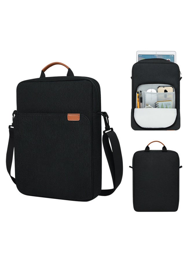 Tablet Computer Bag Genuine Leather Crossbody Bag Fashionable Trendy Stylish Versatile Casual Durable High Quality-Color:Classic Black-Dimensions:13 Inch - Image 1