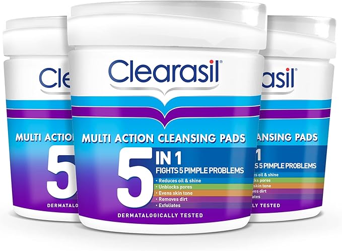 Clearasil كليراسيل 5 في 1 وسادات تنظيف متعددة الوظائف بحمض الساليسيليك لتقشير الوجه للبشرة المعرضة لحب الشباب، فتح المسام، تقليل الرؤوس السوداء، البثور، والزيوت الزائدة، للوقاية من البقع اليومية 65 لكل منها x 3 - Image 1