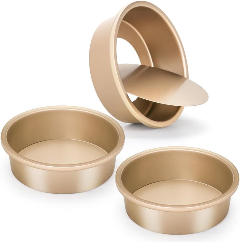 Cyimi 6 Inch Round Cake Pan Set of 3, Nonstick Coating Baking Round Cake Pans with Remvable Bottom for Birthday Layered Cakes,Party, Circle Cake Tins With Wider Grips for Oven Air Fryer, Gold - Image 1