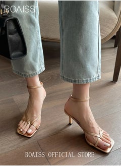 roaiss Women Square Toe Slingback High Heels Ankle Strap Design to Enhance Ankle Appearance Stable and Easy Wear Toe Clip High Heels for Women Sleek and Elegant Stiletto Heel Perfect for Evening Events  - Image 2