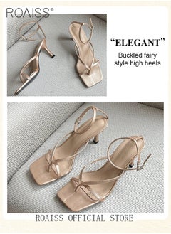 roaiss Women Square Toe Slingback High Heels Ankle Strap Design to Enhance Ankle Appearance Stable and Easy Wear Toe Clip High Heels for Women Sleek and Elegant Stiletto Heel Perfect for Evening Events  - Image 3