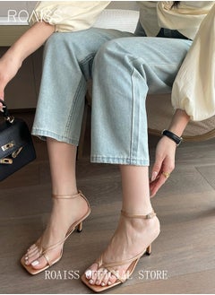 roaiss Women Square Toe Slingback High Heels Ankle Strap Design to Enhance Ankle Appearance Stable and Easy Wear Toe Clip High Heels for Women Sleek and Elegant Stiletto Heel Perfect for Evening Events  - Image 4