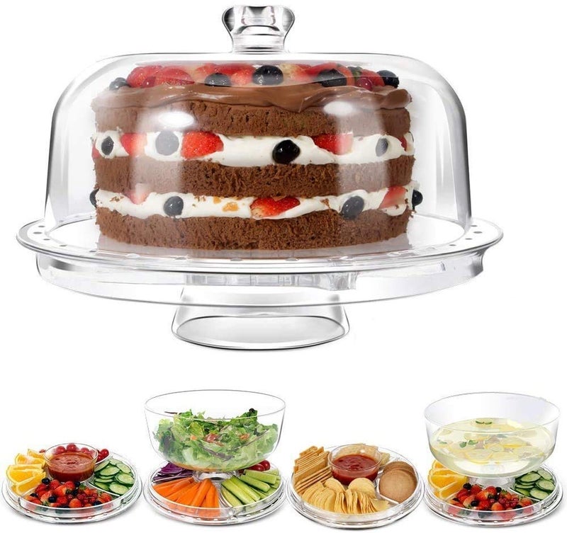 Sakar Sales 3 in 1 Cake Stand with Dome Lid- Serving Platter - Use as Salad Bowl/Veggie Platter/Punch Bowl/Desert Platter/Nachos & Salsa Plate Acrylic Cake Stand Fruits Party Tray Cupcake Fruit Stand - Image 5