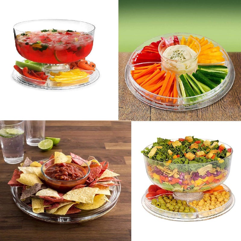 Sakar Sales 3 in 1 Cake Stand with Dome Lid- Serving Platter - Use as Salad Bowl/Veggie Platter/Punch Bowl/Desert Platter/Nachos & Salsa Plate Acrylic Cake Stand Fruits Party Tray Cupcake Fruit Stand - Image 3