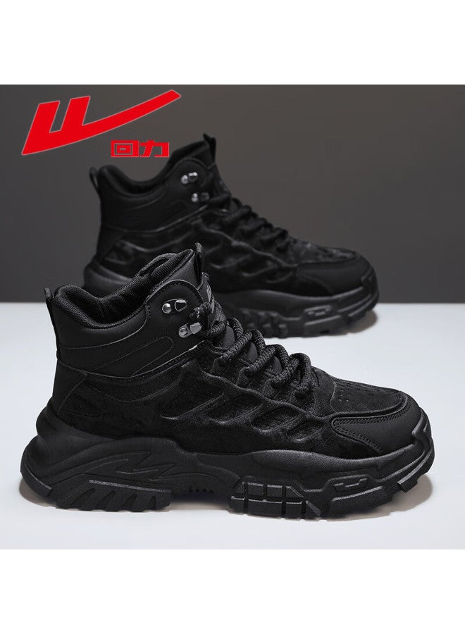 Warrior Men's Autumn Winter New Martin Boots Hiking Shoes Outdoor Workwear Warm Shoes Black Size 44