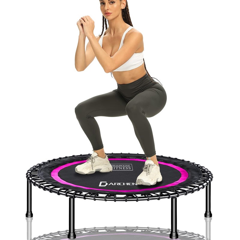 DARCHEN 450 lbs Mini Trampoline for Adults, Indoor Small Rebounder Exercise Trampoline for Workout Fitness, 450 lbs Max-Load Bungees for Quiet and Safely Cushioned Bounce, 40 Inch Gym Trampoline - Image 1