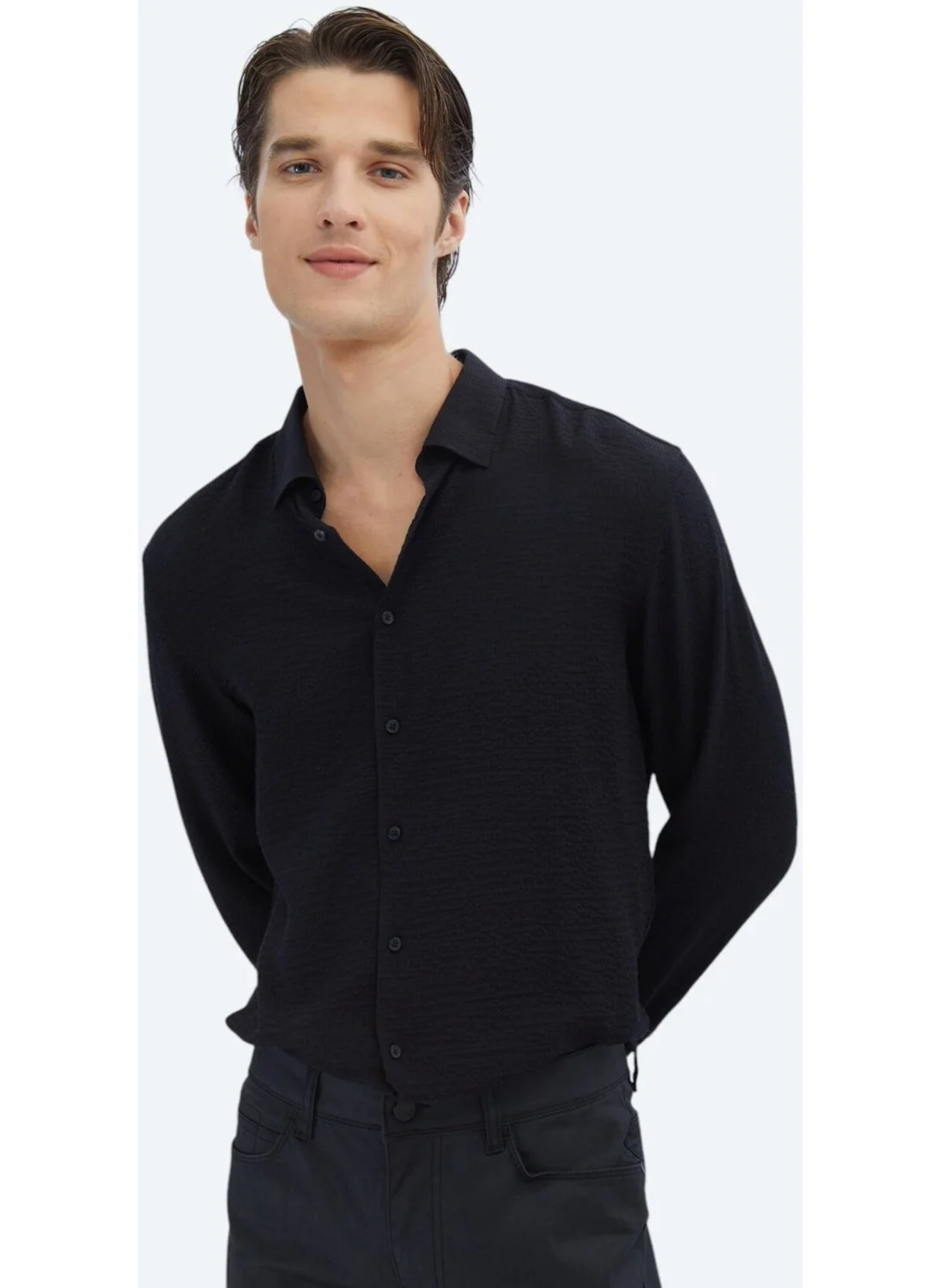 Kip Black Regular Fit Woven Classic Shirt