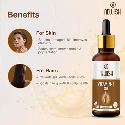 Newish Vitamin E Oil for Hair, Skin & Massage – 30ml | Pure & Natural | Moisturizer for Face, Scalp & Body | Non-Sticky & Fast Absorbing | Hair Growth & Skin Nourishment - Image 2