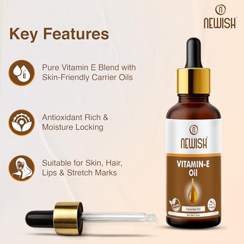 Newish Vitamin E Oil for Hair, Skin & Massage – 30ml | Pure & Natural | Moisturizer for Face, Scalp & Body | Non-Sticky & Fast Absorbing | Hair Growth & Skin Nourishment - Image 3