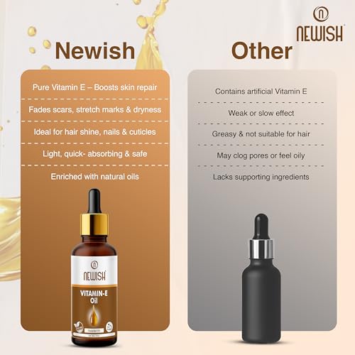 Newish Vitamin E Oil for Hair, Skin & Massage – 30ml | Pure & Natural | Moisturizer for Face, Scalp & Body | Non-Sticky & Fast Absorbing | Hair Growth & Skin Nourishment - Image 5