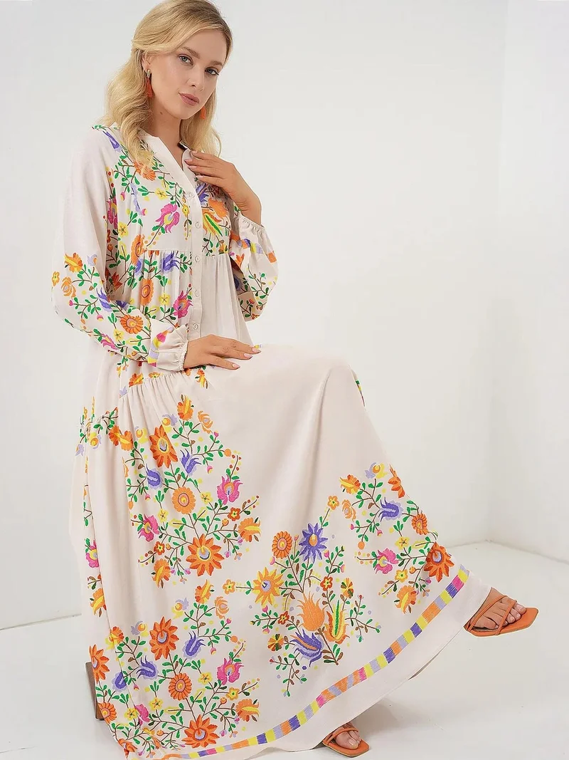 بيغ دارت فستان ماكسي بياقة على شكل حرف  بنقوش