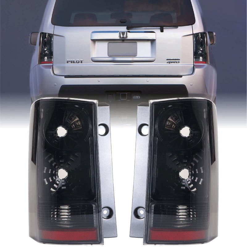 USR 0915 Honda Pilot Tail Lights  JDM Style BlackChrome Housing Light Shade of Smoke Lens Rear Tail Lamps Set Left  Right Compatible with 20092015 Honda Pilot SUV