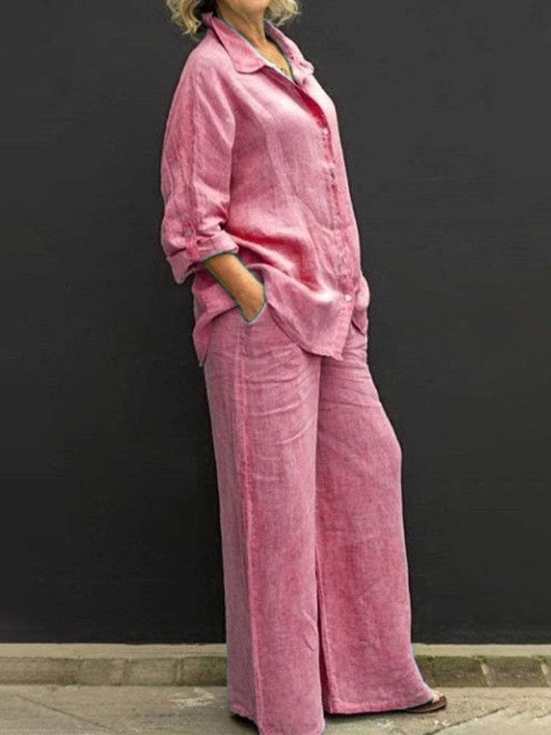 2024 New Womens Shirt Set Casual Urban Suit Peach