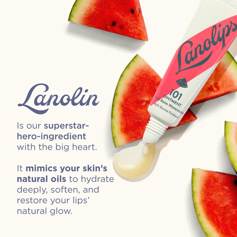 Lanolips 101 Ointment - Lanolin Lip Balm for Smooth, Hydrated & Healthy Lips - Multipurpose Lip Ointment with Lanolin Oil for Dry Lips, Cuticles & More - Watermelon (0.52 oz) - Image 5