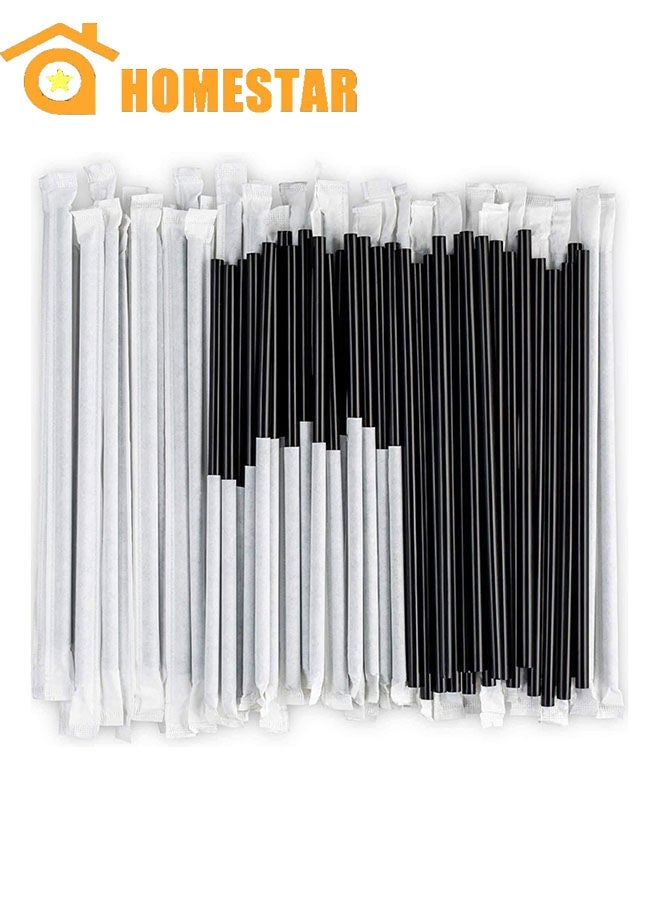 HOMESTAR 100-Piece long Individually Wrapped Disposable Plastic Drinking Straws 21 cm - Image 1