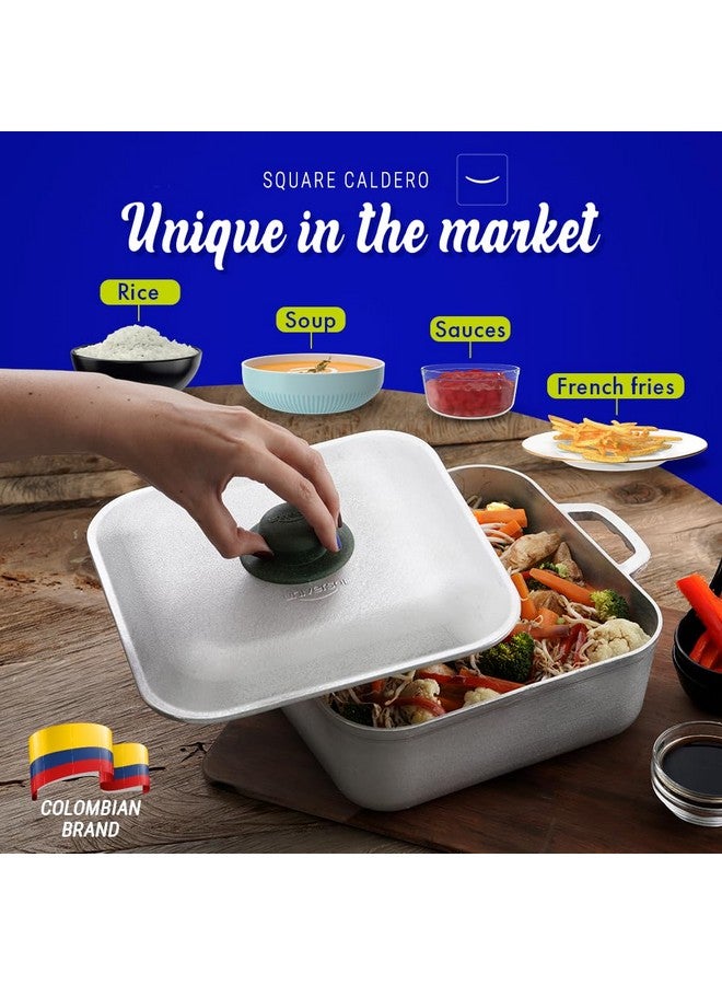 Universal Unique Square Caldero (6 Quart - 15 Cups), Stainless Aluminum Pot, Oven Safe, Even Heat Distribution and Fast Cooking Dutch Oven Pot with Lid, Ideal for Rice, French Fries, and More - Image 4