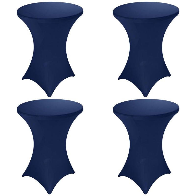 4 Pack 32x43 Inch Cocktail Table Cover Spandex Stretch Square Corners Tablecloth Navy Blue Cocktail Fitted High Top Table Cloth for Bar Weddings Birthday Banquet Party Navy Blue