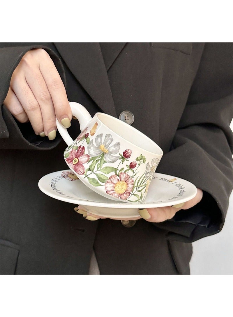 Aikanbo Ceramic Coffee Cup and Saucer Gift Box Set，Vintage Floral Design，Perfect for Espresso，Tea or Coffee Lovers， Gift Boxed for Home，Office or Special Occasion (Sunflowers bloom) - Image 3