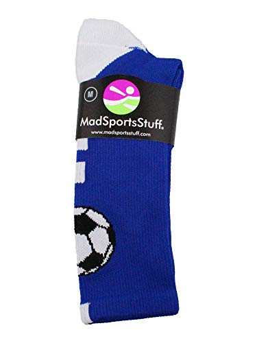MadSportsStuff Soccer Ball Crew Socks (Royal/White, Medium) - Image 2