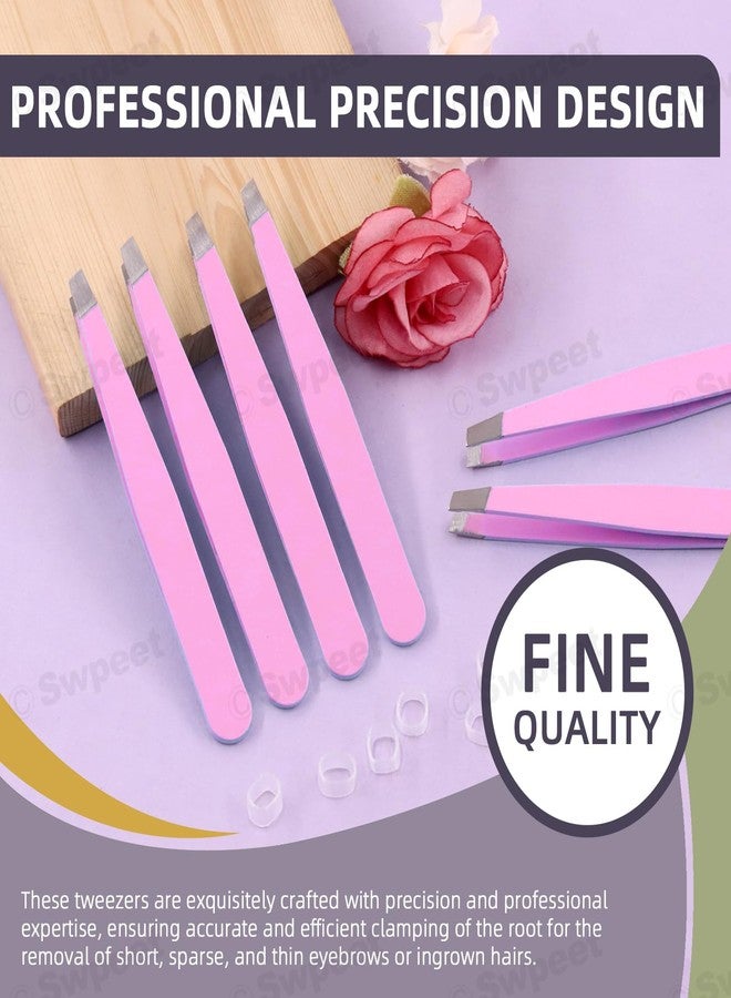 Swpeet 12Pcs 3.79 Inches Pink Eyebrow Tweezers Stainless Steel Slant Tip Tweezers Kit, Professional Eyebrow Facial and Hair Remover, Slant Pointed Precision Tweezers Fits for Men and Women - Image 5