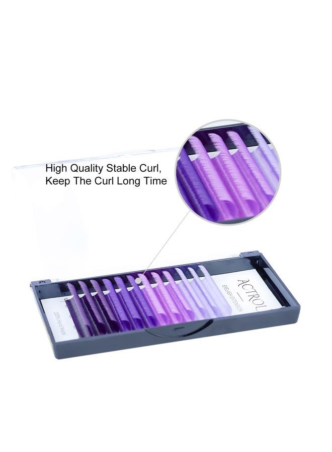 ACTROL Colored Eyelash Extensions Easy Fan 14mm Ombre Purple D Curl Easy Fanning 0.07mm Self Shadow Gradient Colored Lashes Premade Volume Lash - Image 2