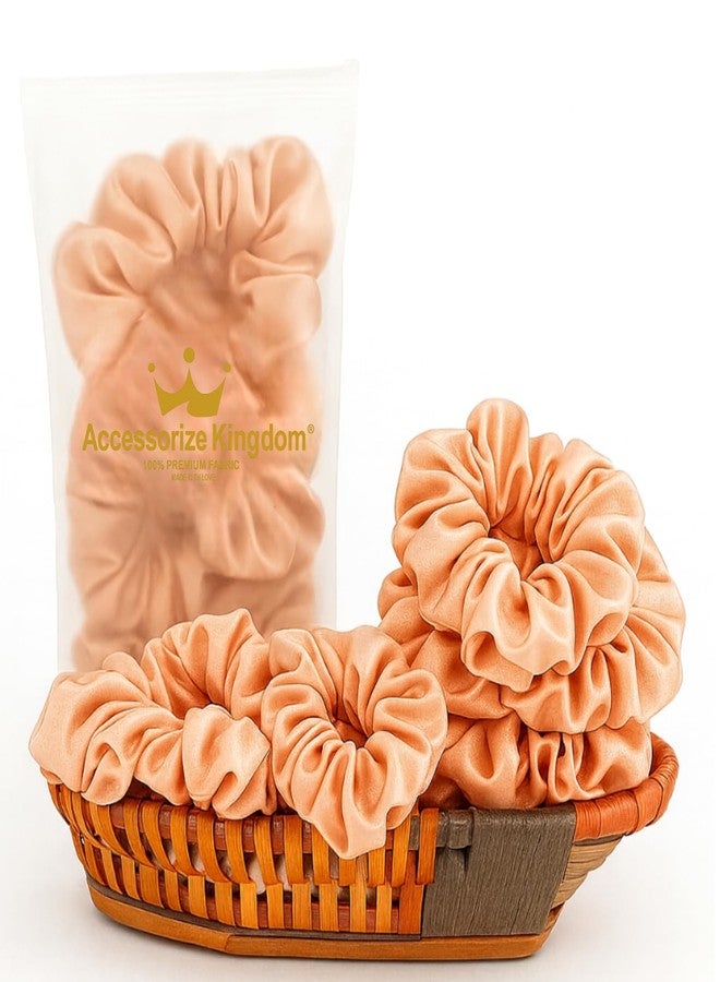 Accessorize Kingdom® Premium Hair Scrunchies for Women| Scrunchies for Girls | Scrunchies for Thick, Curly, & Fine Hair | Soft & Smooth Hair Ties (Peach, Pack of 12) - Image 1