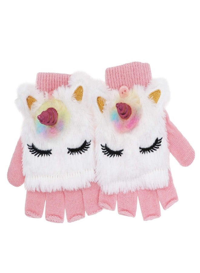 xperry Kids Unicorn Flip Top Gloves with Mitten Cover Knitted Winter Fingerless Convertible Mittens for Boy Girls Toddler - Image 1
