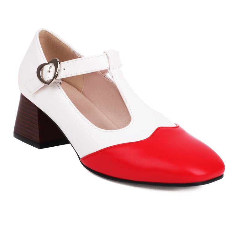 Color Matching Square Head Thick Heel T-Shaped Large Size Women'S Shoes Medium Heel Single-Layer Shoes For A- 03 - Image 1